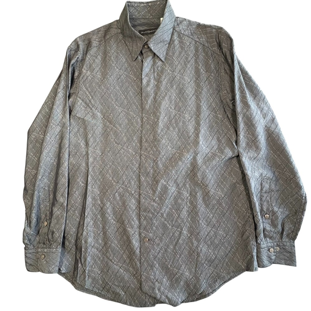Vintage Jhane Barnes Long Sleeve Woven Shirt Mens L Gray Silver Abstract Italy